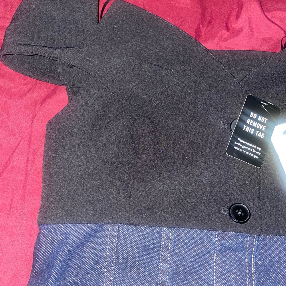 Express Denim Twill Off The Shoulder Faux Button Front Corset Top - Picture 12 of 15
